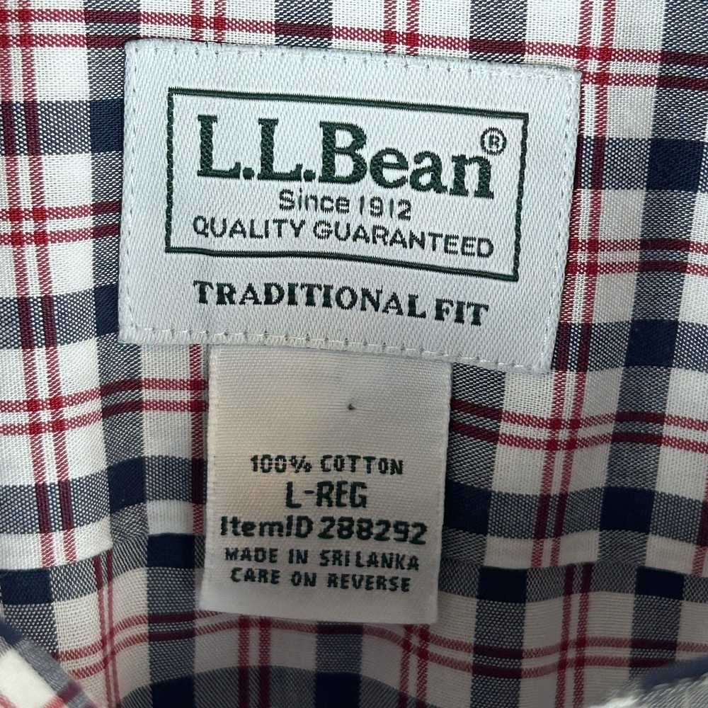 LL BEAN Traditional Fit Red Wht Blue Plaid Long Sleeve Button Men's Shirt Large - Picture 10 of 15
